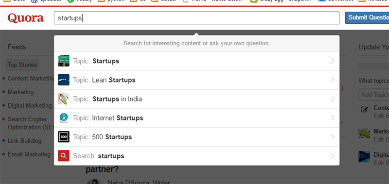 quora startup search