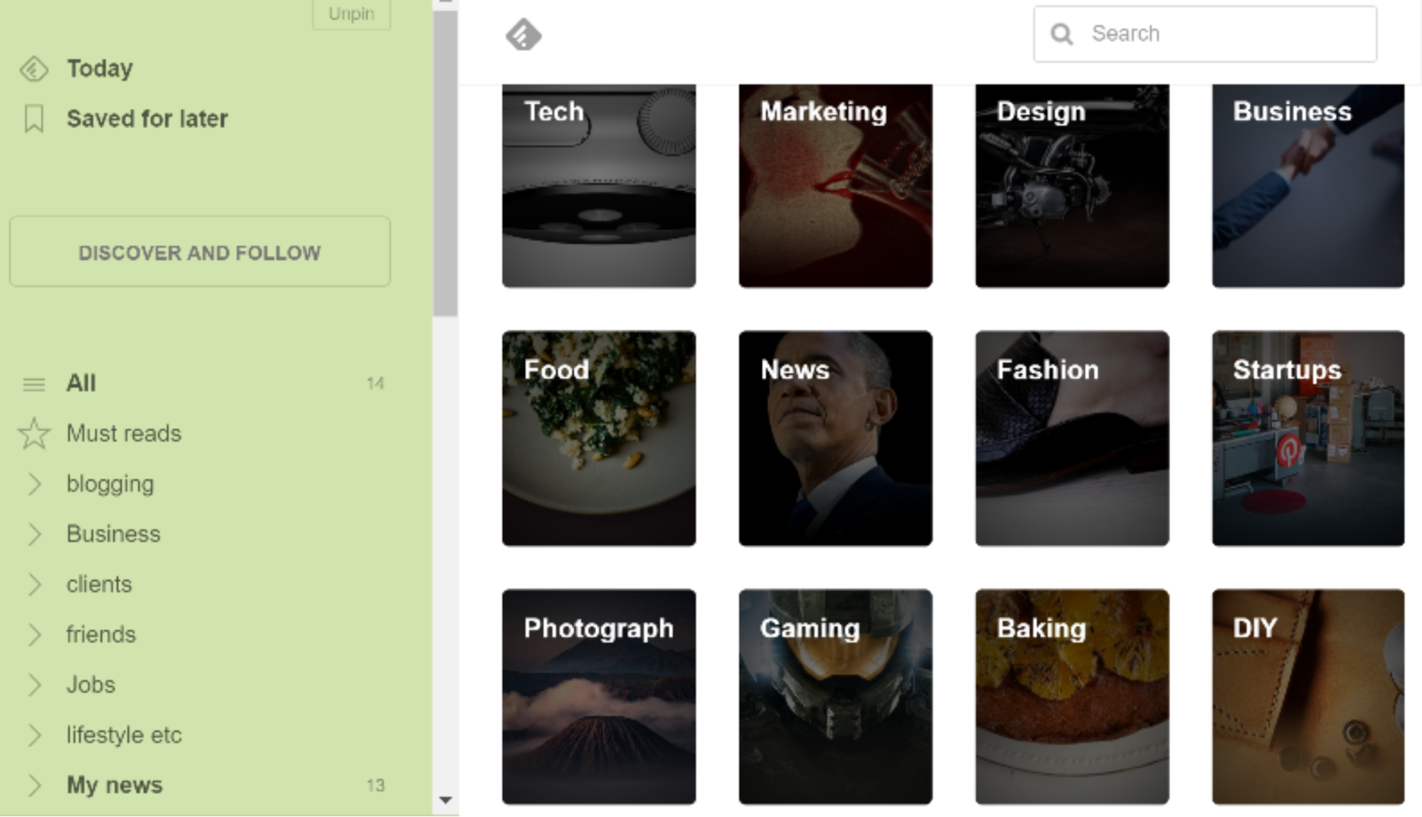 Page to set up categories in Feedly