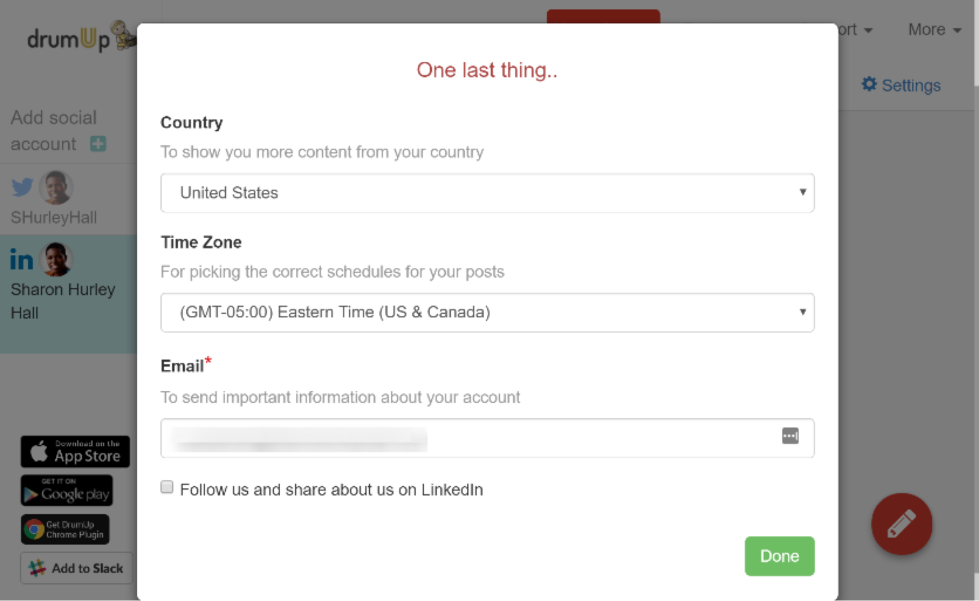 Adding country information to content tool DrumUp