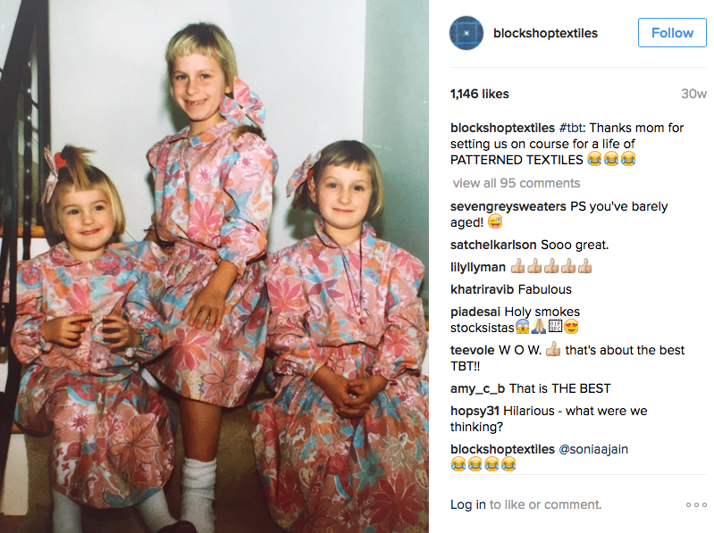 BlockShopTextiles Twitter page with photo of three girls in patterned dresses