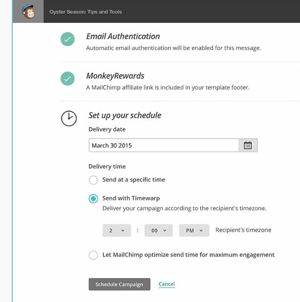 Screenshot of Mailchimp's Timewarp feature