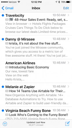 Screenshot of personalized email subject lines