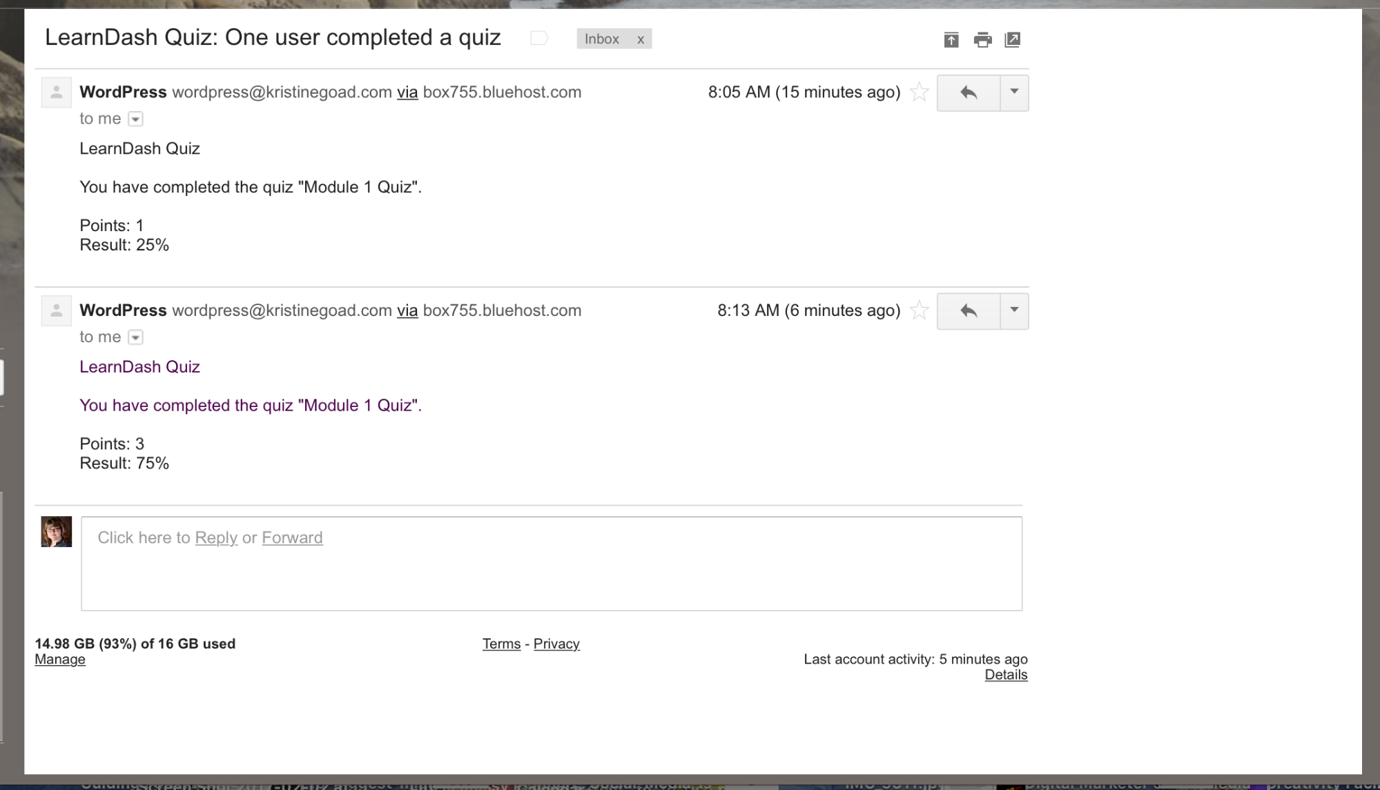 Screenshot of LearnDash quiz