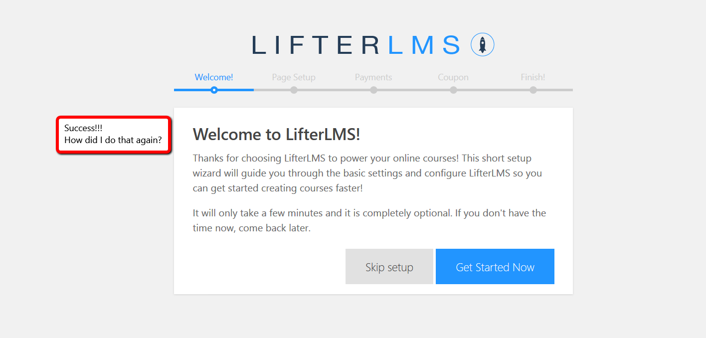 Screenshot of LifterLMS welcome screen