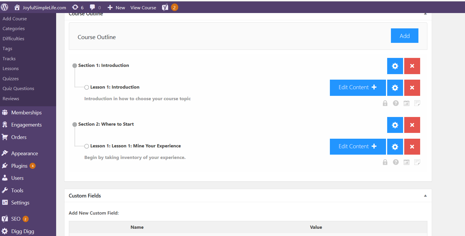 Adding a course outline to LifterLMS