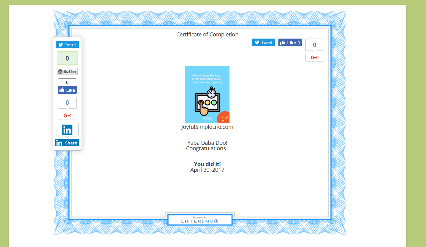 LifterLMS Certificate of Completion