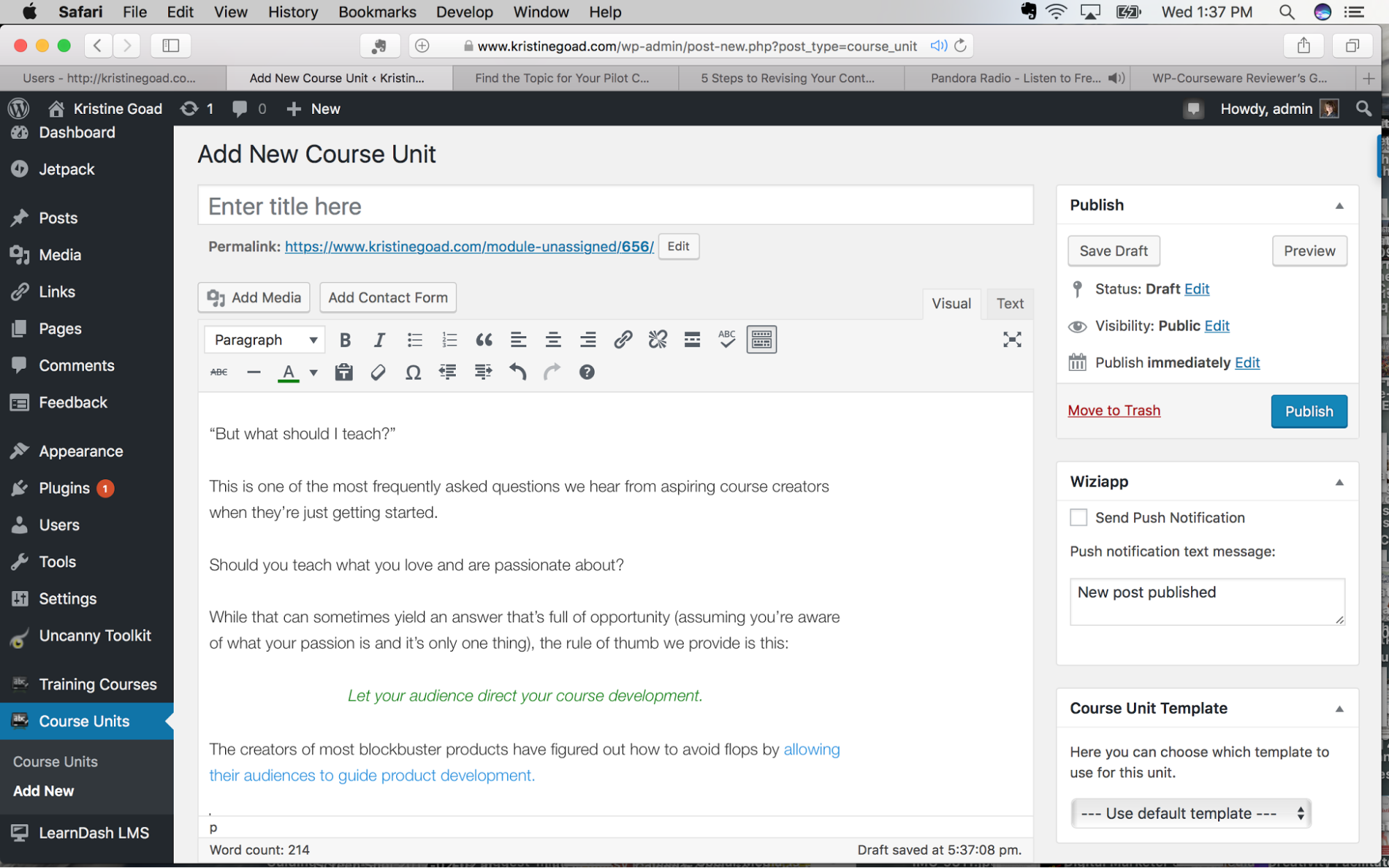 WP Courseware visual editor view of Add New Course 