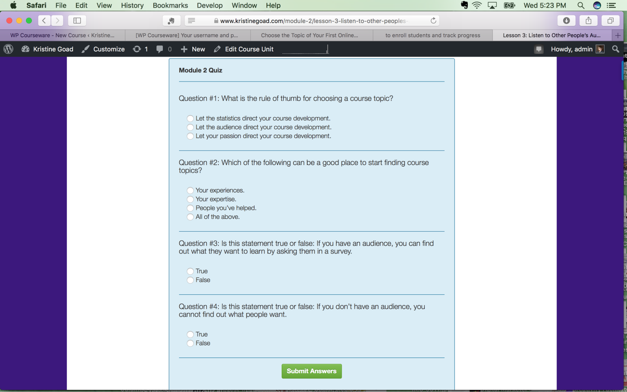 Student view of quiz