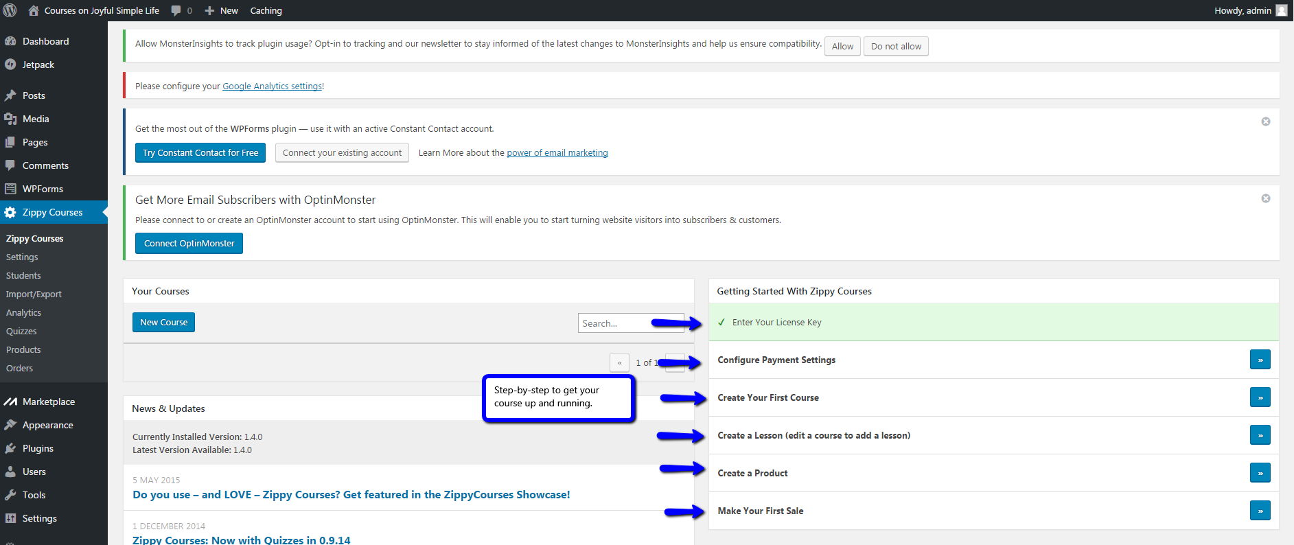 Zippy Courses plugin setup