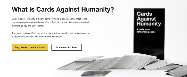 Cards Against Humanity copywriting