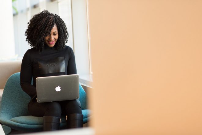 Woman sending email