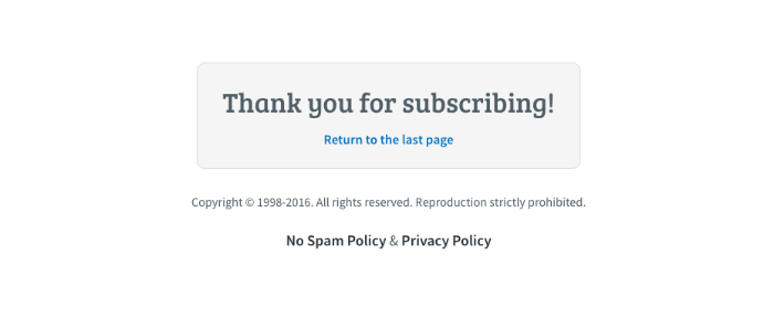 Aweber thank you page