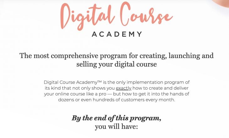 Digital Course Academy landing page