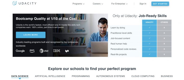 Udacity home page