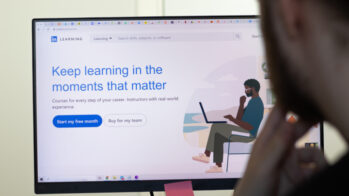 Man at laptop using LinkedIn Learning